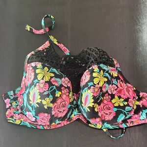 Shade & Shore Floral Lace Bra - Black, Pink, Yellow